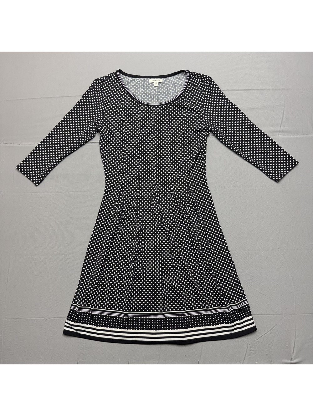 Max Studio Womens 3/4 Sleeve Fit Flare Dress XS Black White Polka Dot Retro